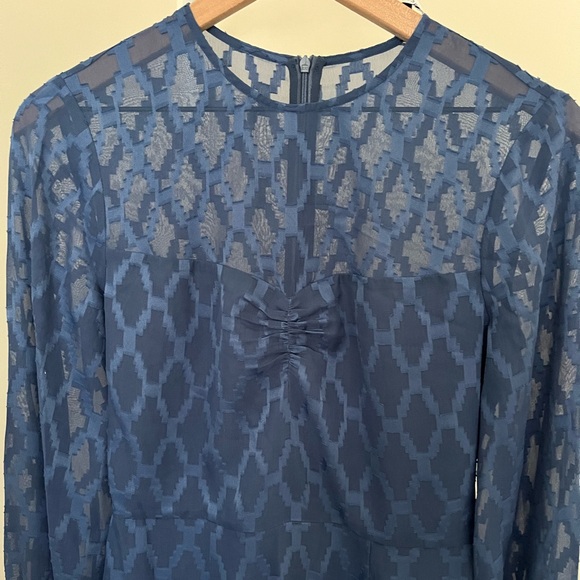 COOPER ST Blue Semi Sheer Ruffle Mini Dress Long Sleeves Lined Women’s 4 - Picture 2 of 7
